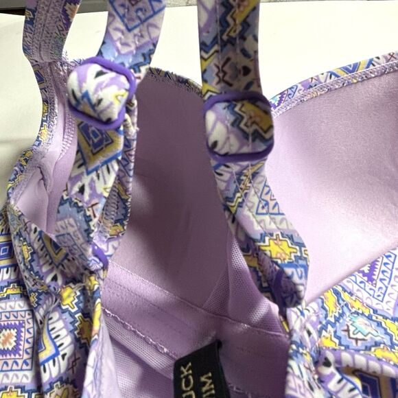 Nip Tuck One Piece Swimsuit Purple Diamond Pattern Ruched Sides - Picture 5 of 7